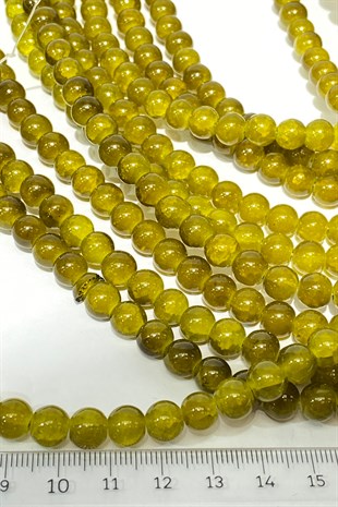 Antik Sarı Desenli Dizi Cam Boncuk 8 mm