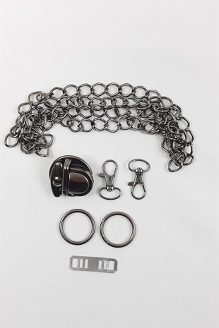 Antrasit Çanta Zinciri ve Klips Seti