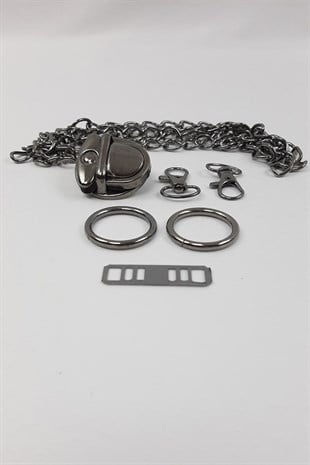 Antrasit Çanta Zinciri ve Klips Seti