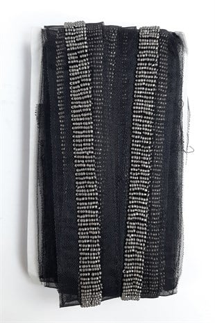 Antrasit Füme Boncuk İşlemeli Şerit