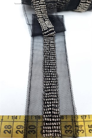 Antrasit Füme Boncuk İşlemeli Şerit