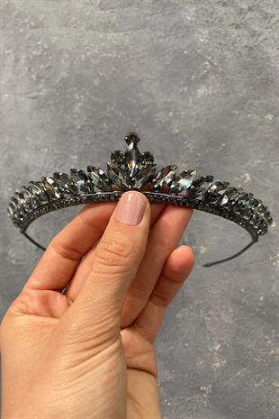 Anthracite Smoked Thin Shuttle Stone Bridal Henna Crown