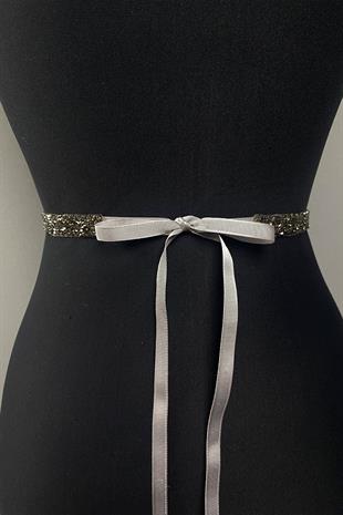 أنثراسايت خرزة رمادية مطرزة مساء اللباس حزام الخصر الإكسسوار