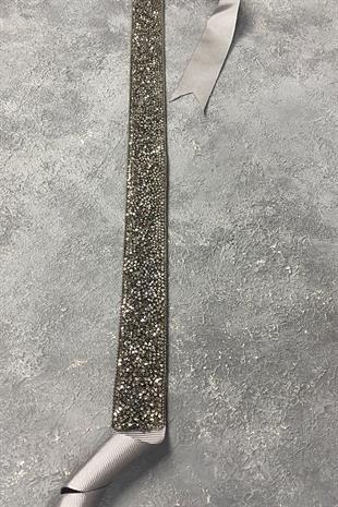 أنثراسايت خرز رمادي مطرز سلسلة وحزام خصر فستان سهرة من الحجر