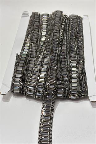 Antrasit Gri Boru Boncuklu Ütüyle Yapışan Şerit Taş