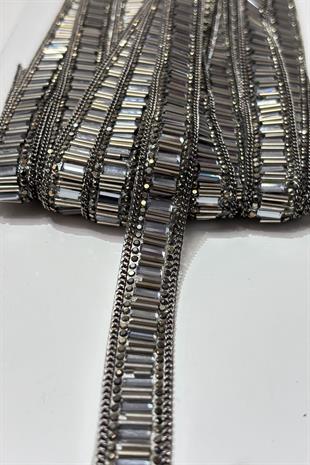 Antrasit Gri Boru Boncuklu Ütüyle Yapışan Şerit Taş