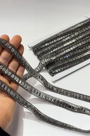 Antrasit Gri Boru Boncuklu Ütüyle Yapışan Şerit Taş