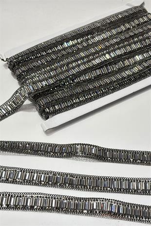 Antrasit Gri Boru Boncuklu Ütüyle Yapışan Şerit Taş