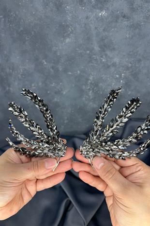 Antrasit Gri Çift Taraflı Tarak Büge Gelin Saç Aksesuarı