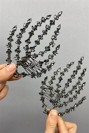 Anthracite Gray Double Sided Leaf Patterned Hair Accessory Henna Crown