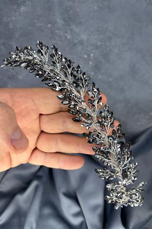 Antrasit Gri Defne Gelin Tacı Saç Ve Türban Aksesuarı