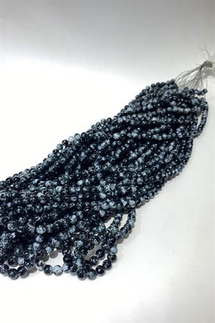 Antrasit Gri Desenli Dizi Cam Boncuk 8 mm