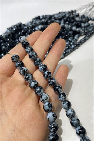 Antrasit Gri Desenli Dizi Cam Boncuk 8 mm