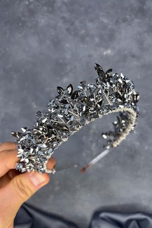 Anthracite Gray Nature Beaded Bridal Henna Crown Bridal Hair Accessory