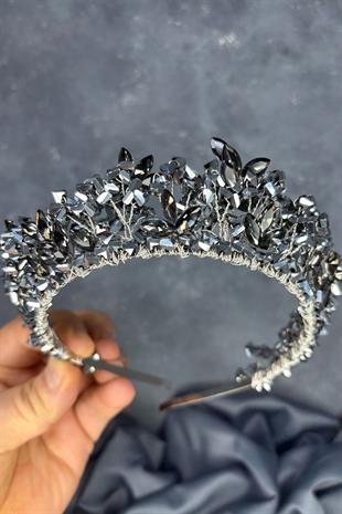 Anthracite Gray Nature Beaded Bridal Henna Crown Bridal Hair Accessory