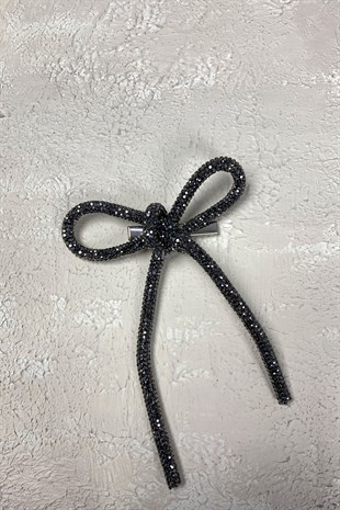 Antrasit Gri Full Taşlı Tasarım Fiyonk Saç Tokası