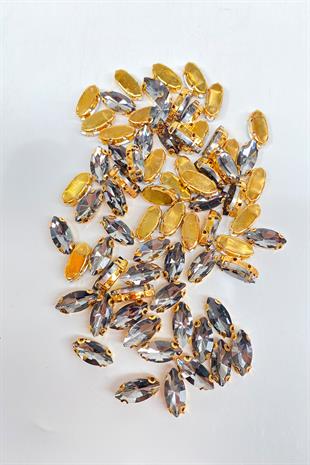 Antrasit Gri Gold Zeminli Dikme Parlak Cam Mekik Boncuk 10 Adet