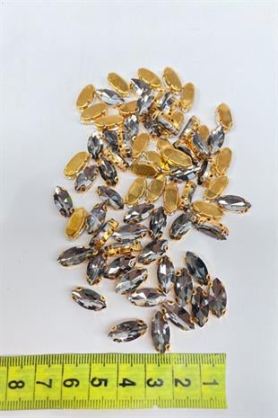 Antrasit Gri Gold Zeminli Dikme Parlak Cam Mekik Boncuk 10 Adet