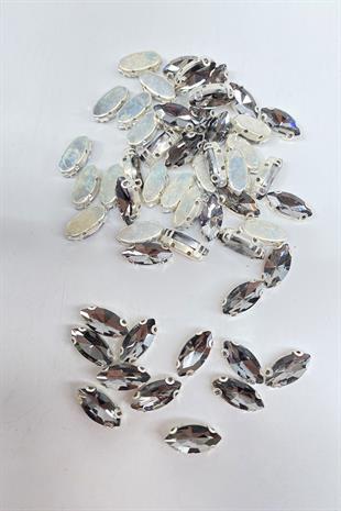 Antrasit Gri Kasalı Dikme Parlak Cam Mekik Boncuk 10 Adet