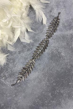 Antrasit Gri Metal İnce Yapraklı Tasarım Gelin Tacı Saç Aksesuarı