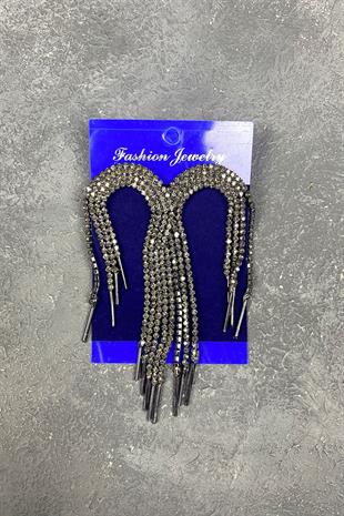 Antrasit Gri Sallantılı Abiye Taşlı Küpe