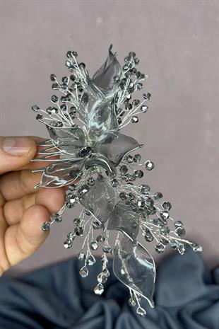 Antrasit Gri Sedefli Özün Taraklı Gelin Saç Aksesuarı