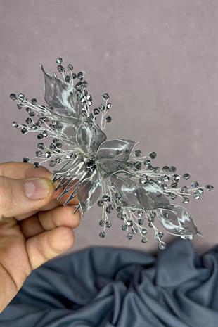 Antrasit Gri Sedefli Özün Taraklı Gelin Saç Aksesuarı
