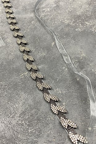 حزام خصر ملحق بنمط أوراق الشجر الرقيق بحجر رمادي أنثراسايت