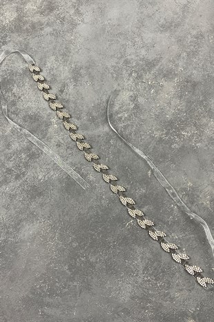 حزام خصر ملحق بنمط أوراق الشجر الرقيق بحجر رمادي أنثراسايت