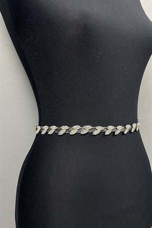 حزام خصر ملحق بنمط أوراق الشجر الرقيق بحجر رمادي أنثراسايت