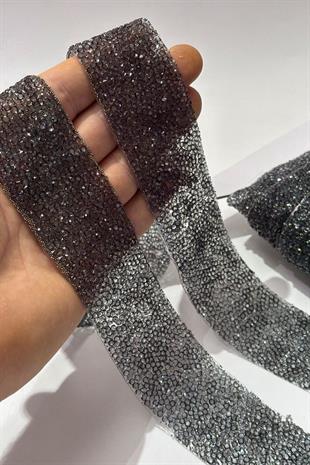 Antrasit Gri Ütüyle Yapışan Şerit Taş Boncuk 4 Cm