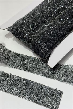 Antrasit Gri Ütüyle Yapışan Şerit Taş Boncuk 4 Cm