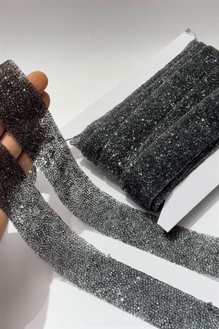Antrasit Gri Ütüyle Yapışan Şerit Taş Boncuk 4 Cm