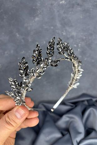 Anthracite Gray Venus Leaf Design Bridal Henna Crown Hair Accessory