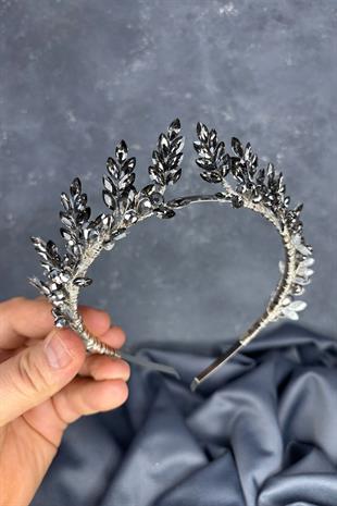 Anthracite Gray Venus Leaf Design Bridal Henna Crown Hair Accessory