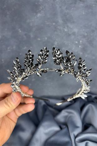 Anthracite Gray Venus Leaf Design Bridal Henna Crown Hair Accessory