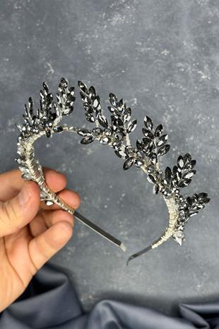 Anthracite Gray Venus Leaf Design Bridal Henna Crown Hair Accessory