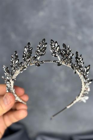 Anthracite Gray Venus Leaf Design Bridal Henna Crown Hair Accessory