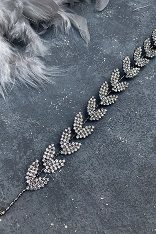 Antrasit Gri Yaprak Motifli Bella Gelin Saç Aksesuarı