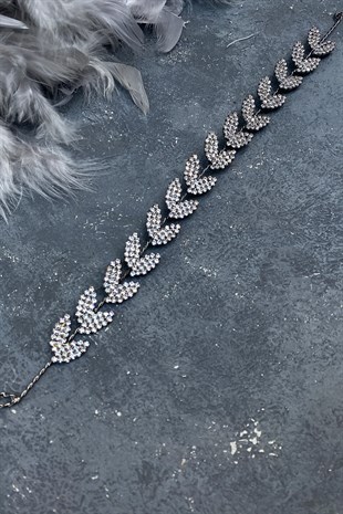 Antrasit Gri Yaprak Motifli Bella Gelin Saç Aksesuarı