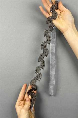 حزام فستان وحزام خصر من حجر أوراق الشجر الرمادي أنثراسايت