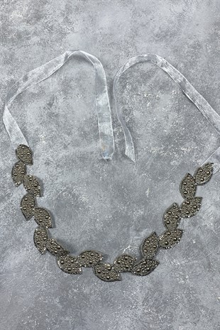 حزام فستان وحزام خصر من حجر أوراق الشجر الرمادي أنثراسايت