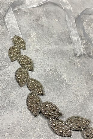 حزام فستان وحزام خصر من حجر أوراق الشجر الرمادي أنثراسايت