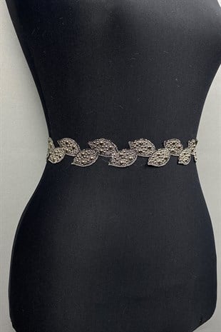 حزام فستان وحزام خصر من حجر أوراق الشجر الرمادي أنثراسايت