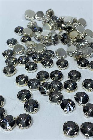 Antrasit Gri Yuvarlak Kasalı Dikme Cam Taş Kristal Boncuk 10 Adet