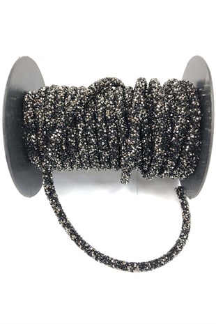 شريط أنبوب مطرز بالخرز الأسود أنثراسايت