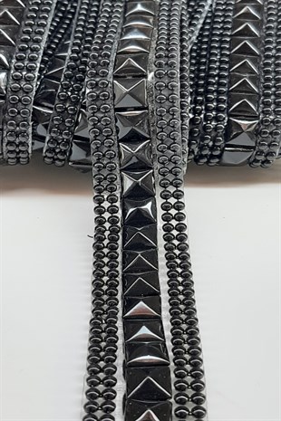 Anthracite Black Staple Pattern Embroidered Ribbon 2Cm