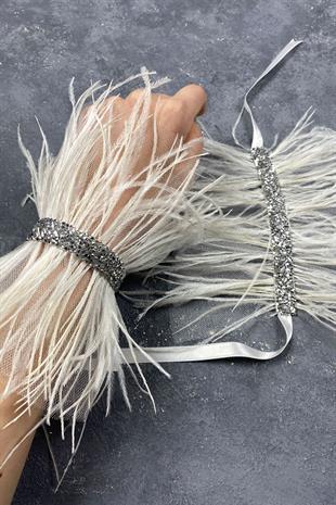 Asel Shiny Stone Feathered Couple Bridal Bracelet Accessory
