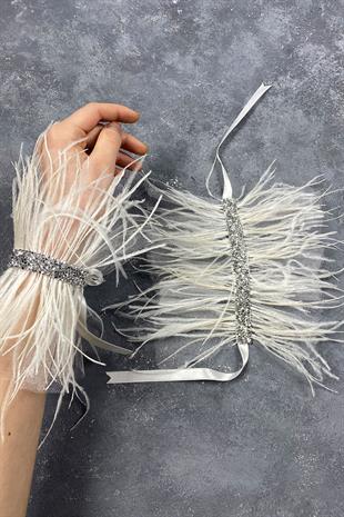 Asel Shiny Stone Feathered Couple Bridal Bracelet Accessory