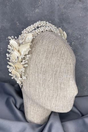 Asensa Çift Sıra Mineli Kristalli Gelin Tacı Saç Aksesuarı